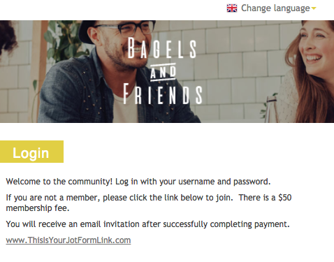 Login page CMNTY from Bagels and Friends